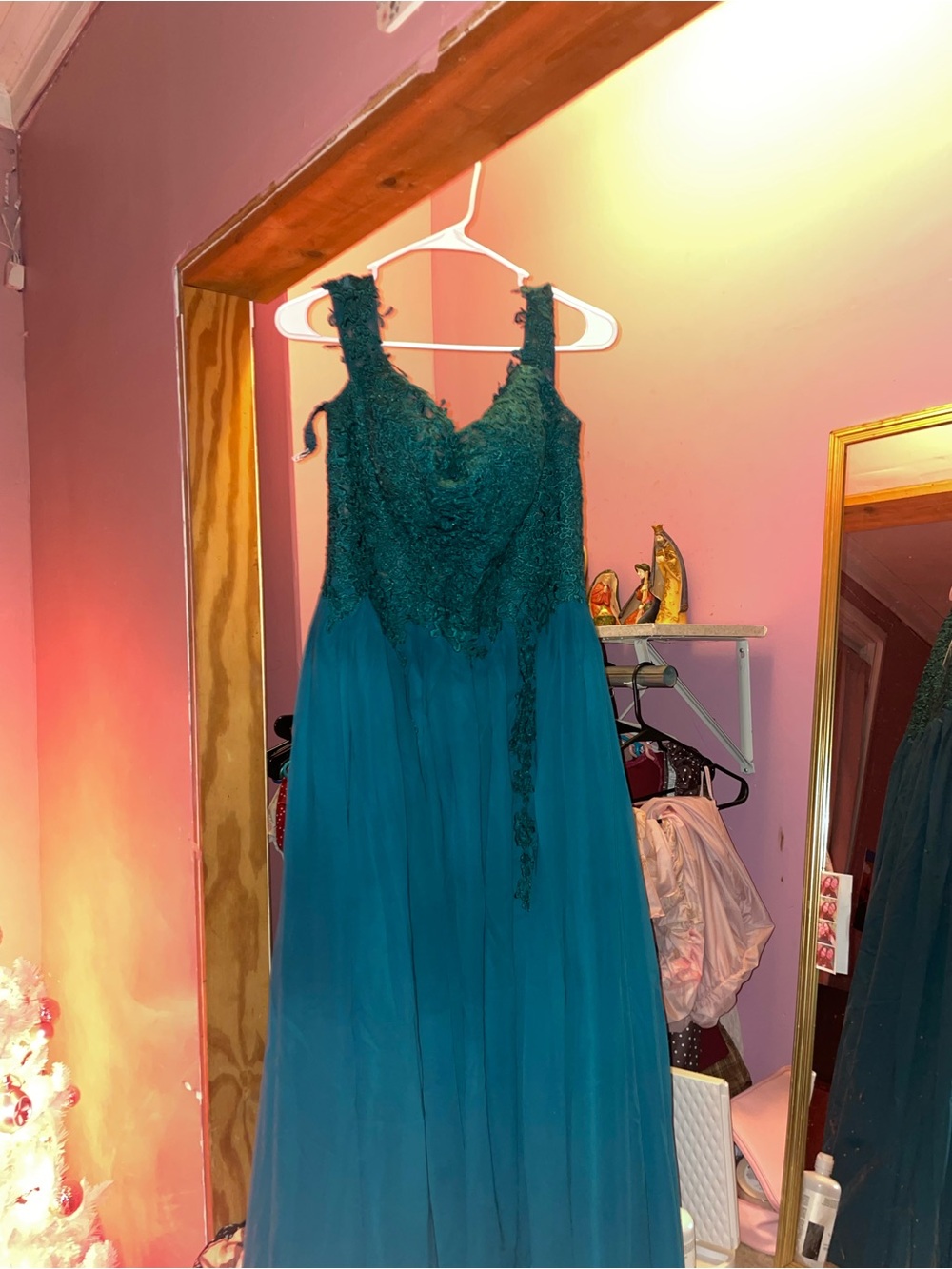 & Other Stories Teal Lace Bodice Chiffon Gown